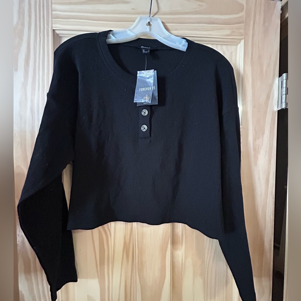 Forever 21 Black Long Sleeve Henley Top